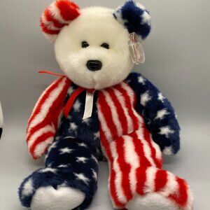 Ty Beanie Buddies 1999 Spangle Red White Blue Patriotic Flag Bear